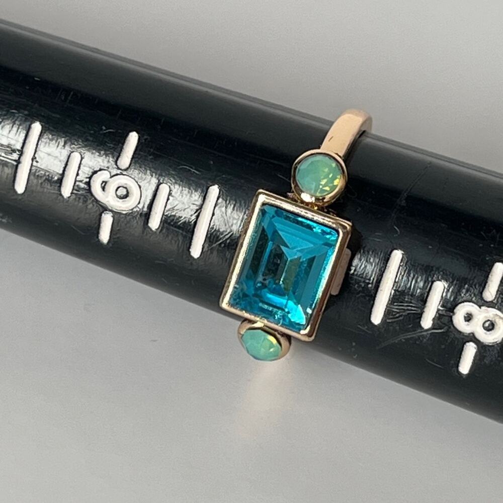Gold Stacking Rings with Turquoise and Crystal Accents - Picture 3 of 6